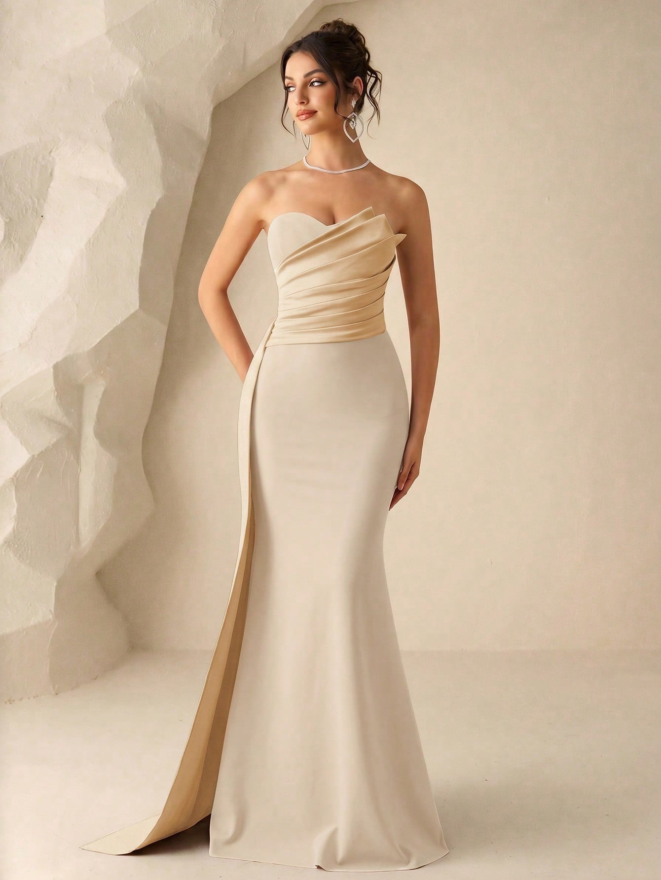Coutiva Women's Burgundy Summer Elegant Formal Wedding Dress,Ruched Fishtail Hem Strapless Bridesmaid