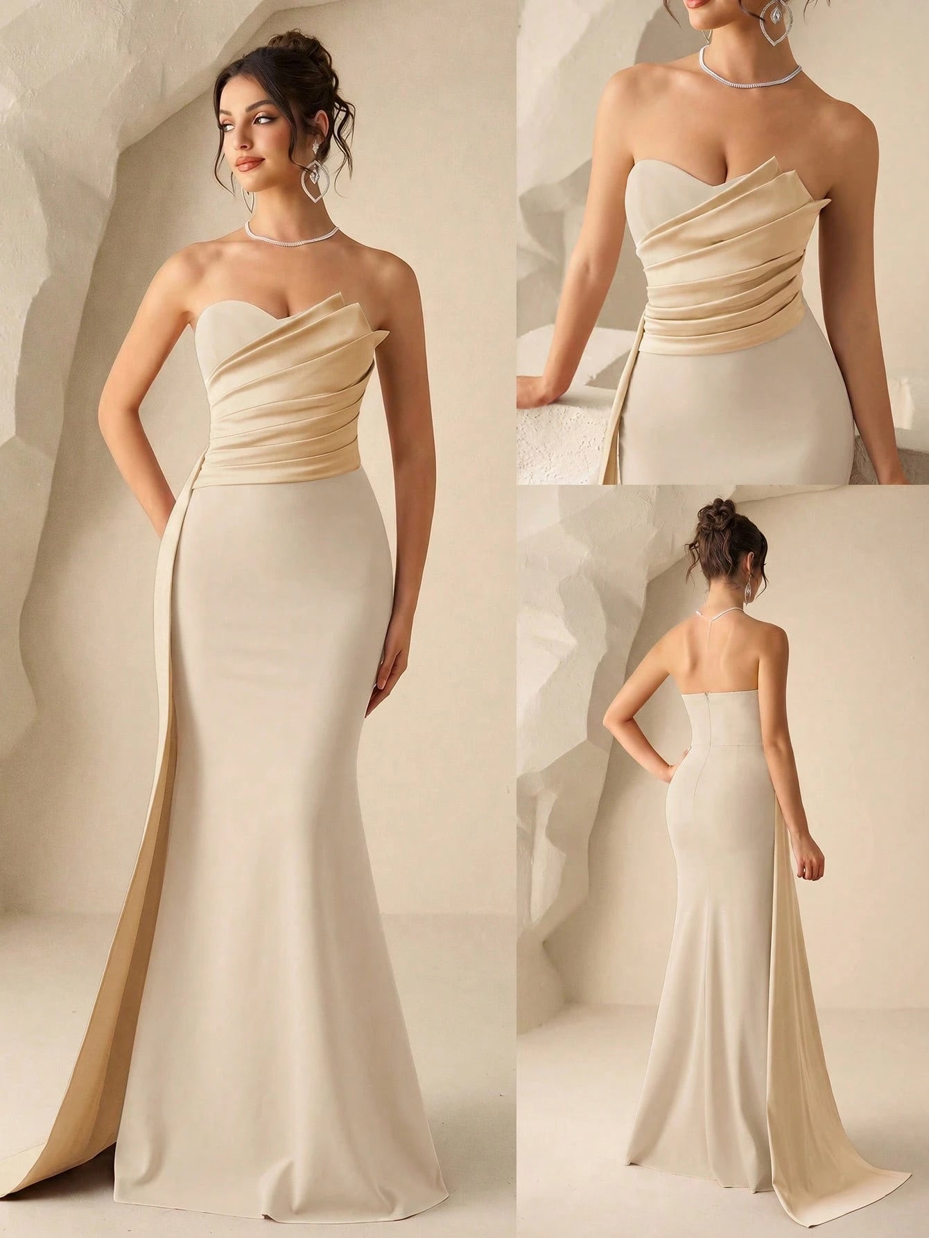 Coutiva Women's Burgundy Summer Elegant Formal Wedding Dress,Ruched Fishtail Hem Strapless Bridesmaid - image 6