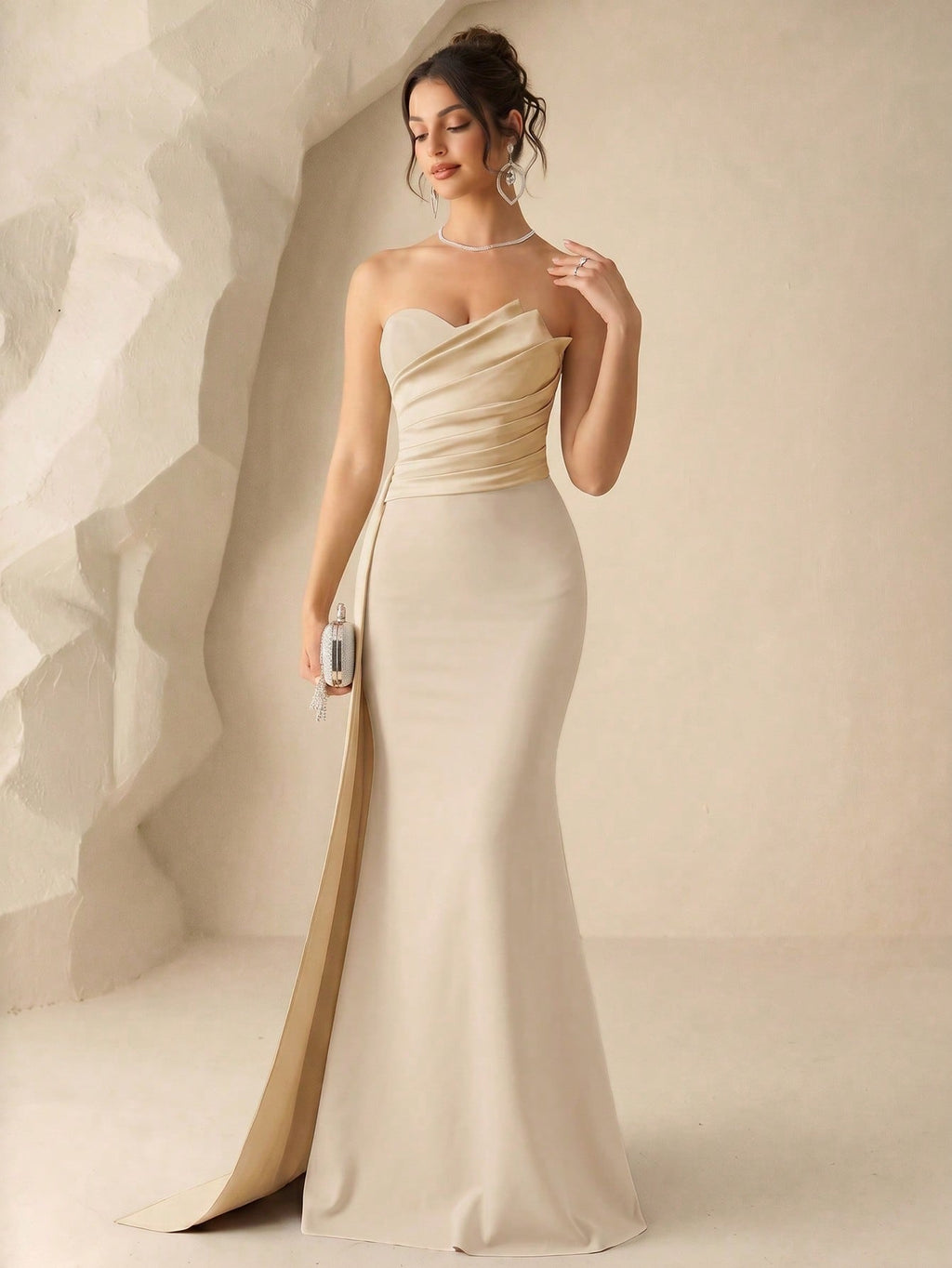 Coutiva Women's Burgundy Summer Elegant Formal Wedding Dress,Ruched Fishtail Hem Strapless Bridesmaid - image 8