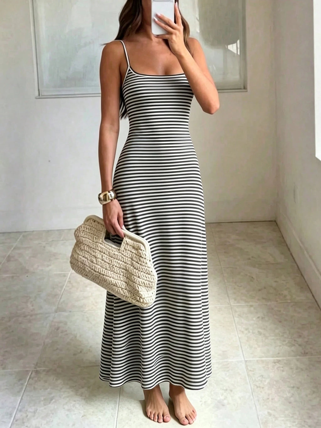 INAWLY Solva Women's Casual Striped Fitted Camisole Dress