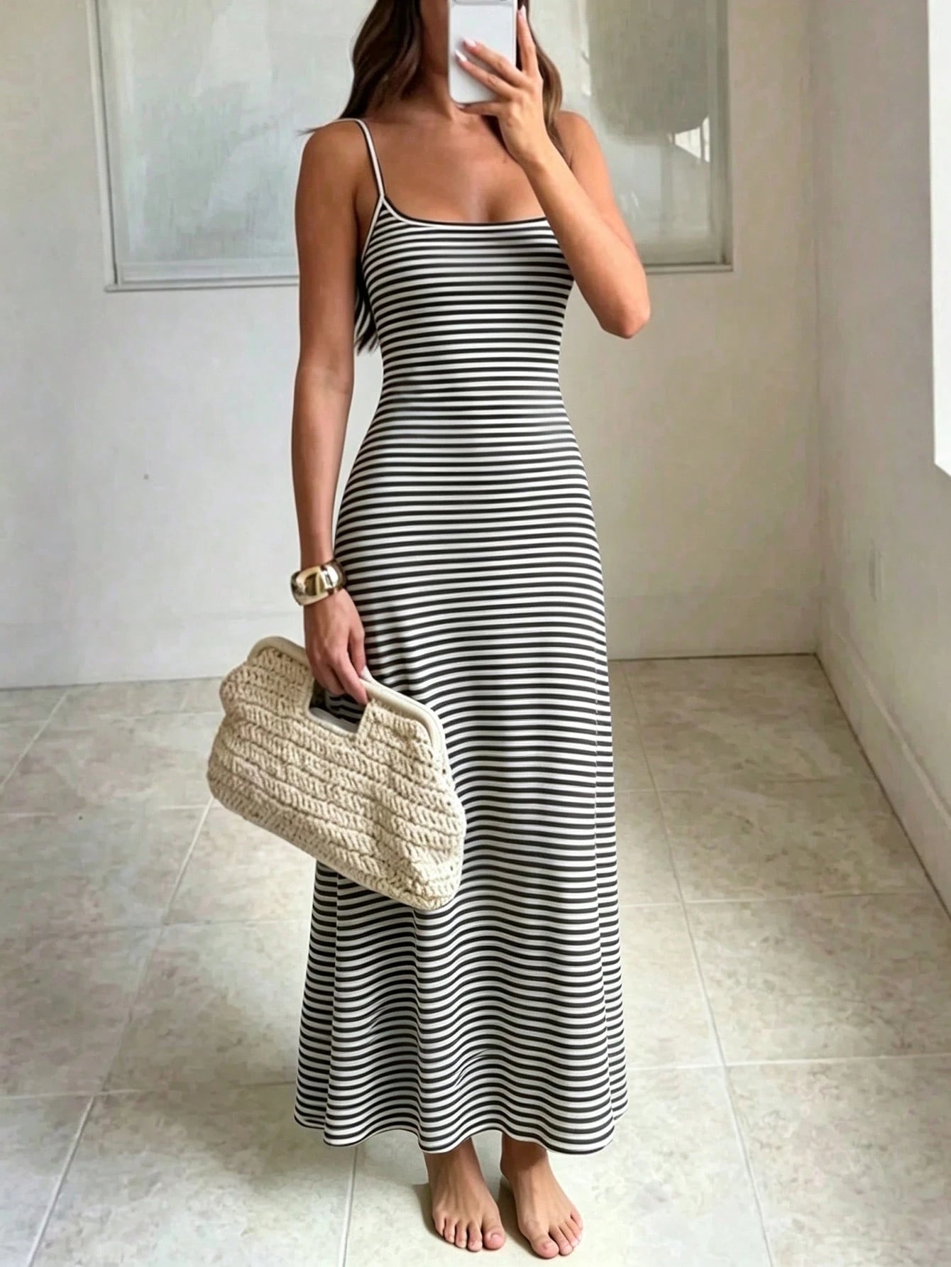 INAWLY Solva Women's Casual Striped Fitted Camisole Dress