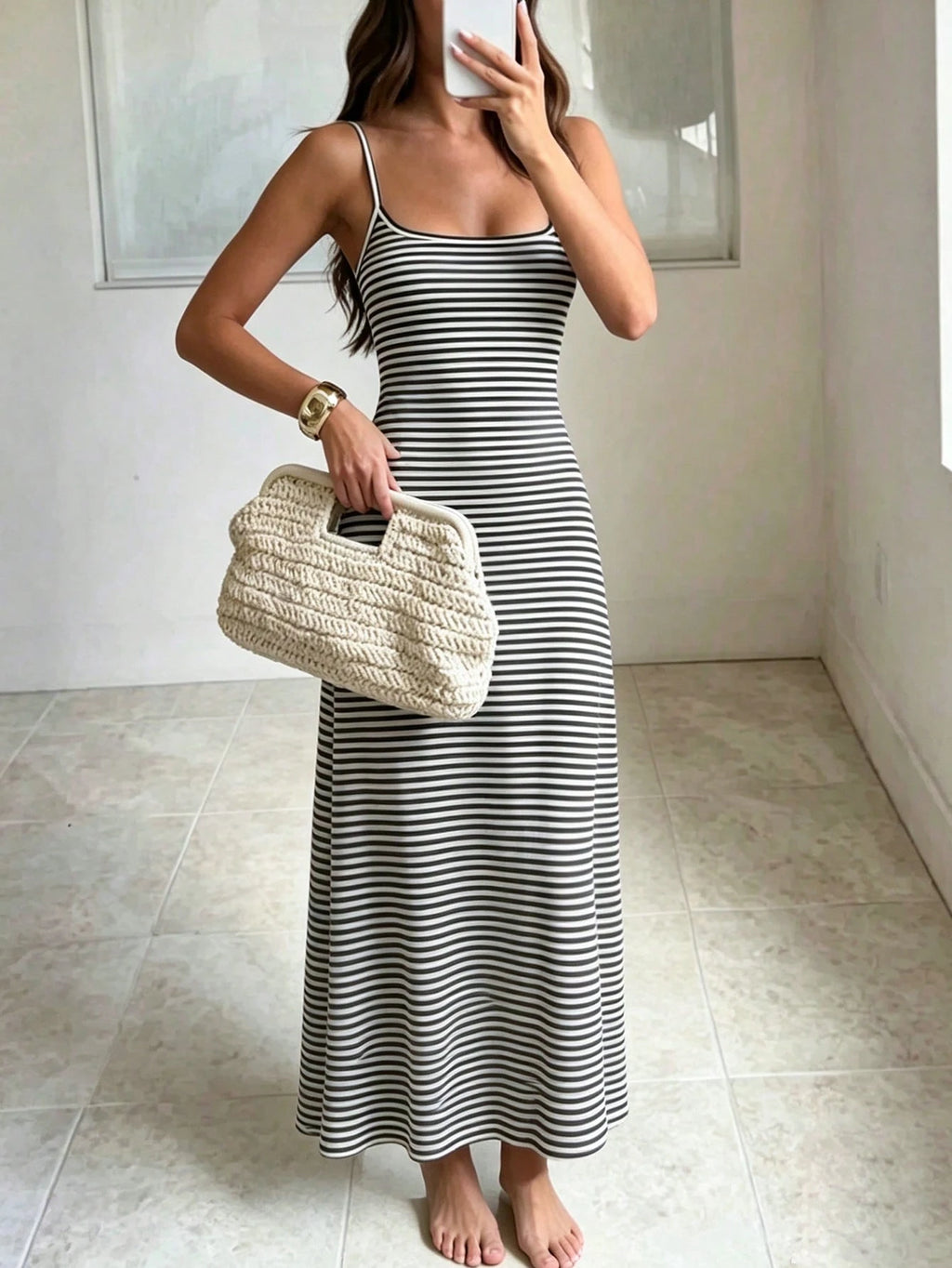INAWLY Solva Women's Casual Striped Fitted Camisole Dress