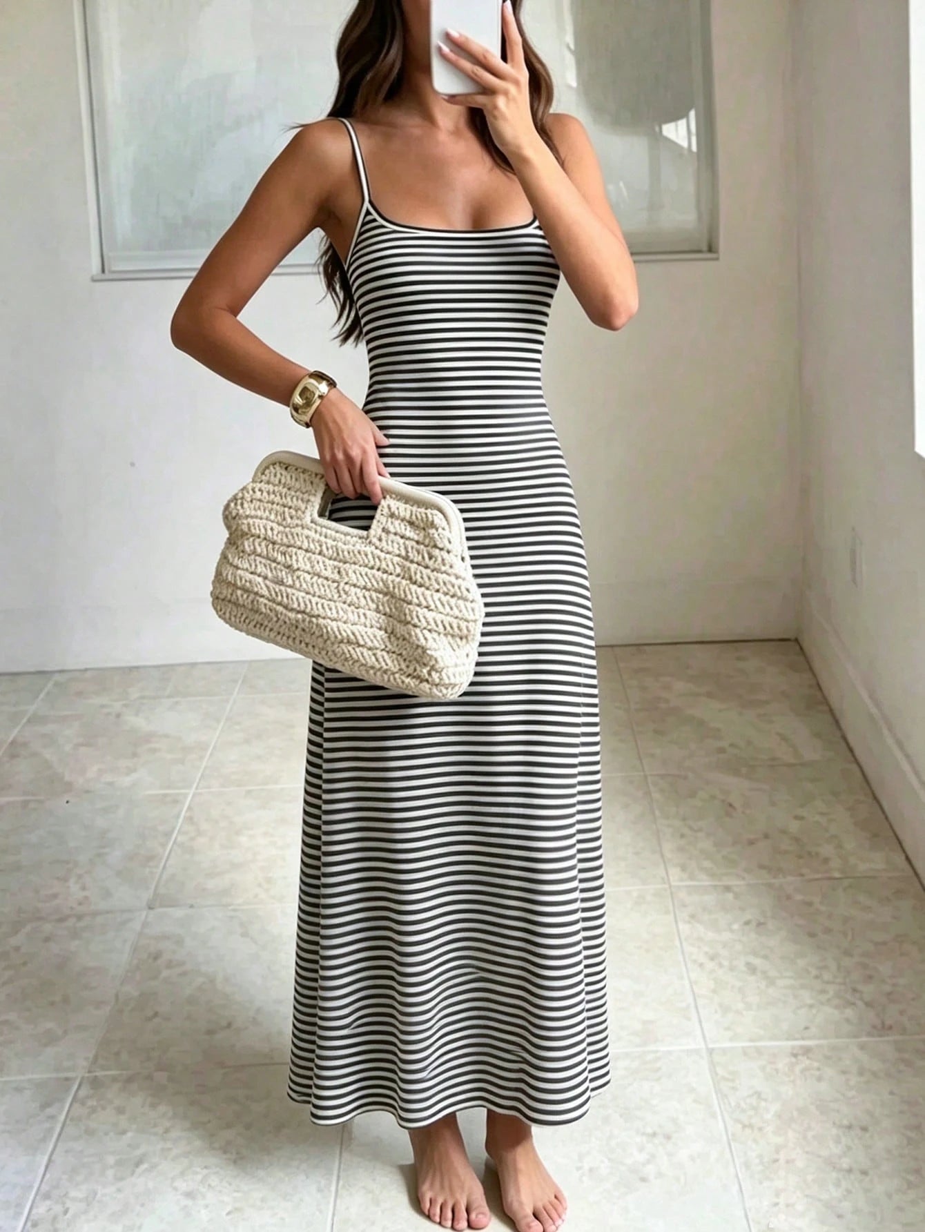 INAWLY Solva Women's Casual Striped Fitted Camisole Dress - image 2