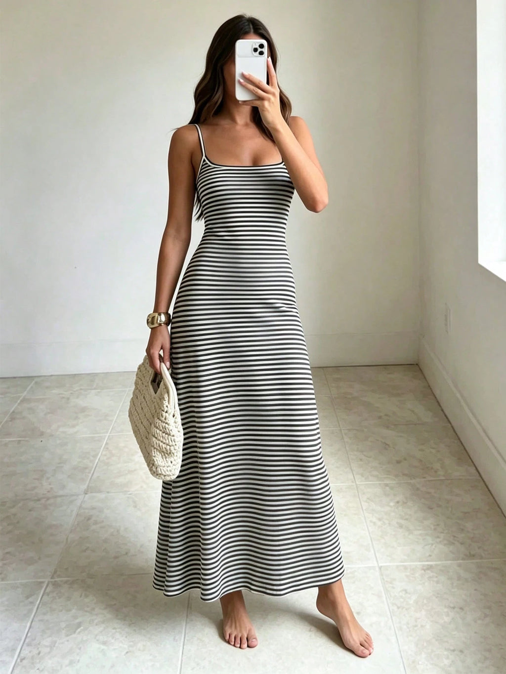 INAWLY Solva Women's Casual Striped Fitted Camisole Dress