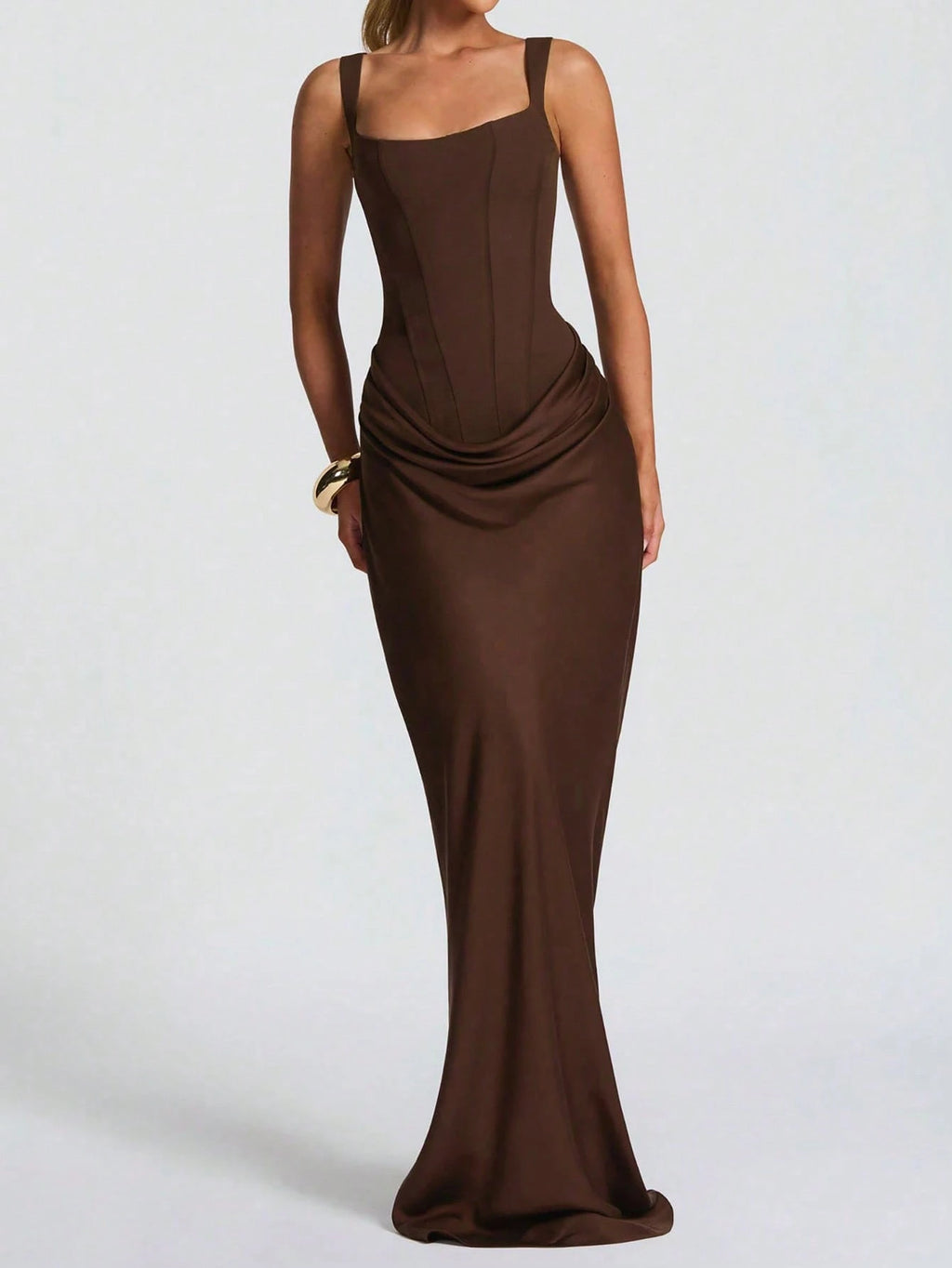 Brown Round Neck Mesh Patchwork Sleeveless Sexy Party Clubwear Fashion Wedding Christmas Dress For Women