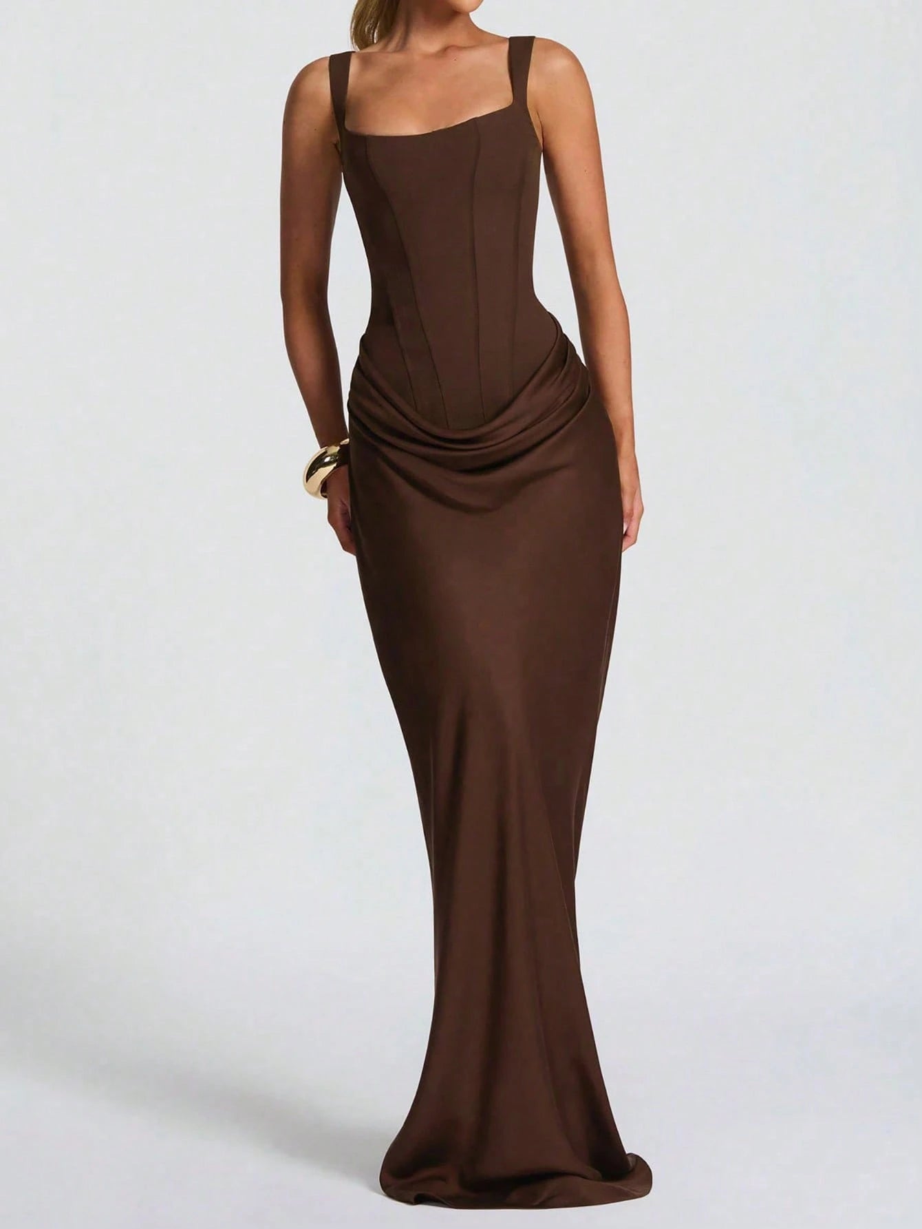 Brown Round Neck Mesh Patchwork Sleeveless Sexy Party Clubwear Fashion Wedding Christmas Dress For Women