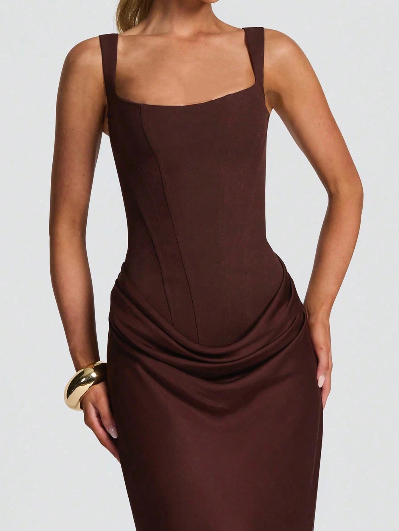 Brown Round Neck Mesh Patchwork Sleeveless Sexy Party Clubwear Fashion Wedding Christmas Dress For Women - image 3