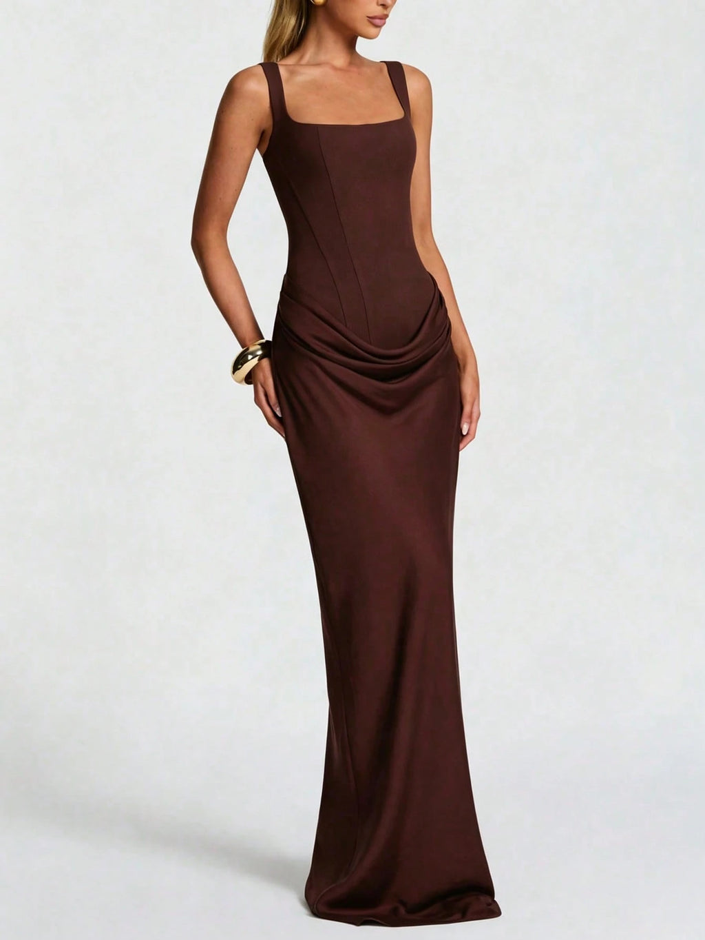 Brown Round Neck Mesh Patchwork Sleeveless Sexy Party Clubwear Fashion Wedding Christmas Dress For Women - image 2