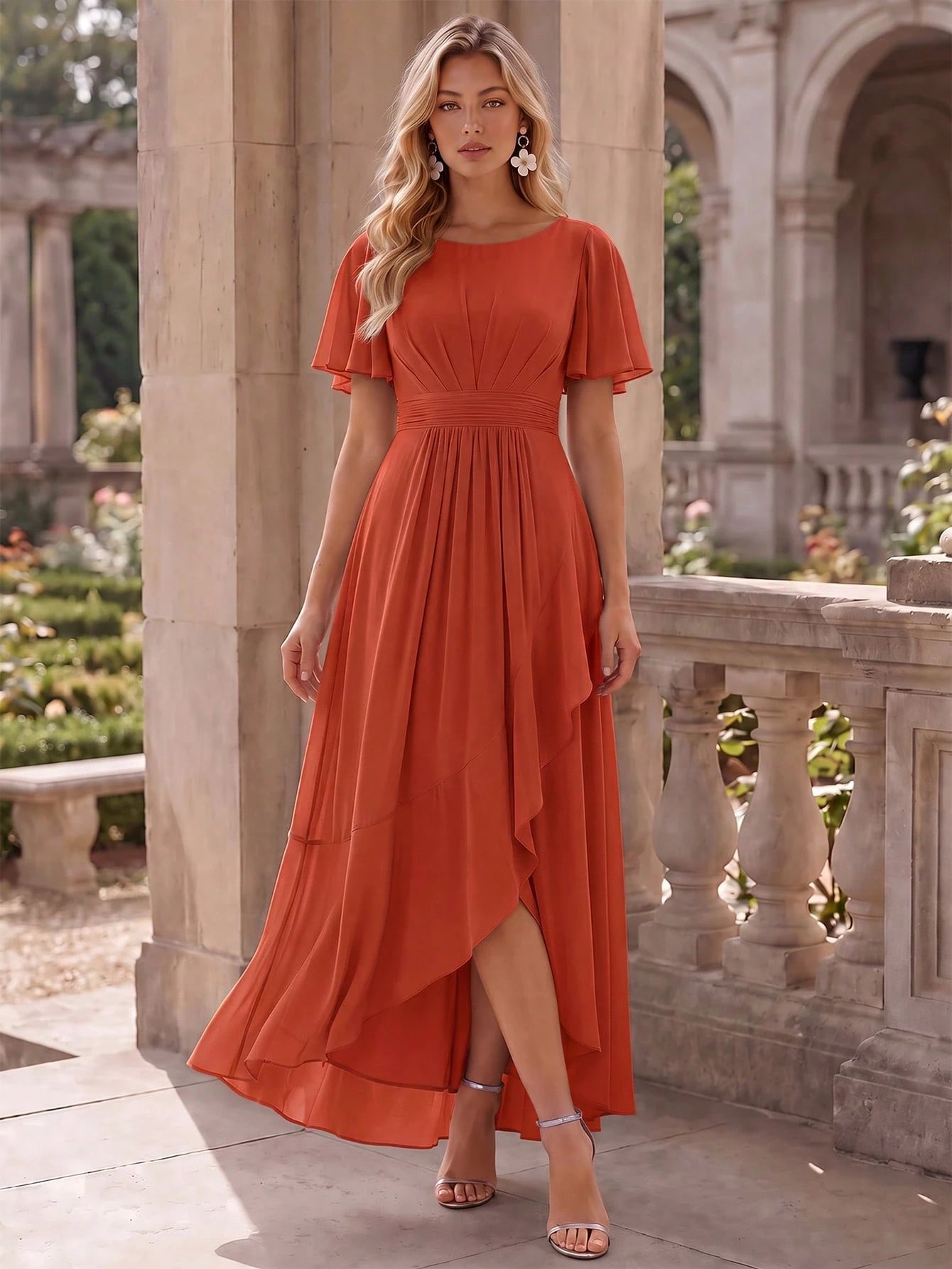 EVERPRETTY Elegant Chiffon Sage Green Bridesmaid Dress, Lantern