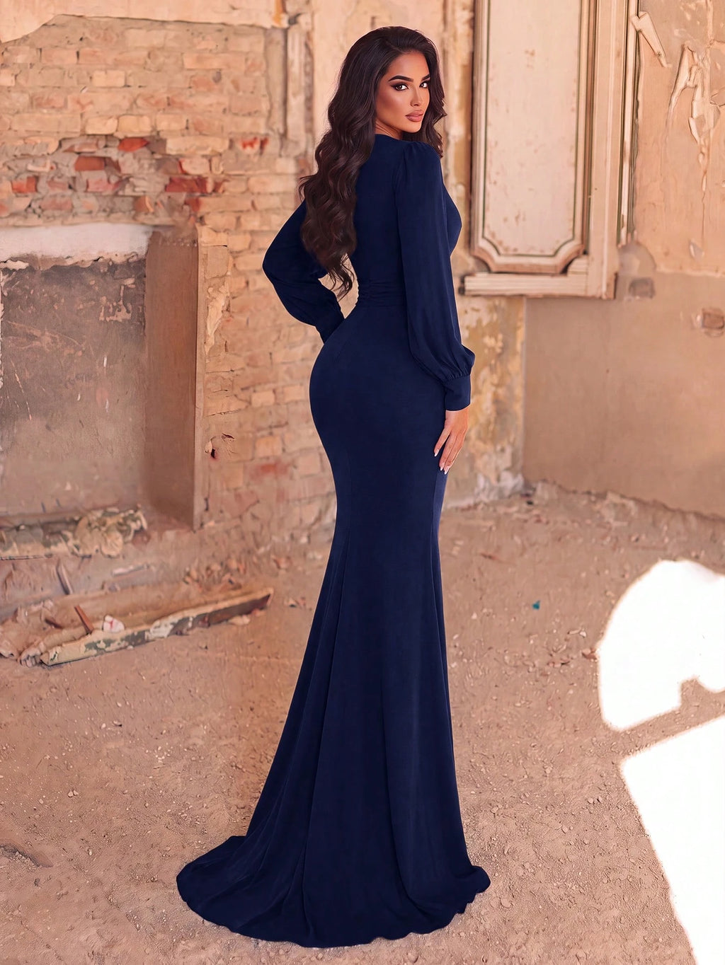 Faeriesty Elegant Chiffon Long Bridesmaid Dress, V-Neck Puff Sleeve Design With Ruffle & Satin Ribbon - image 20