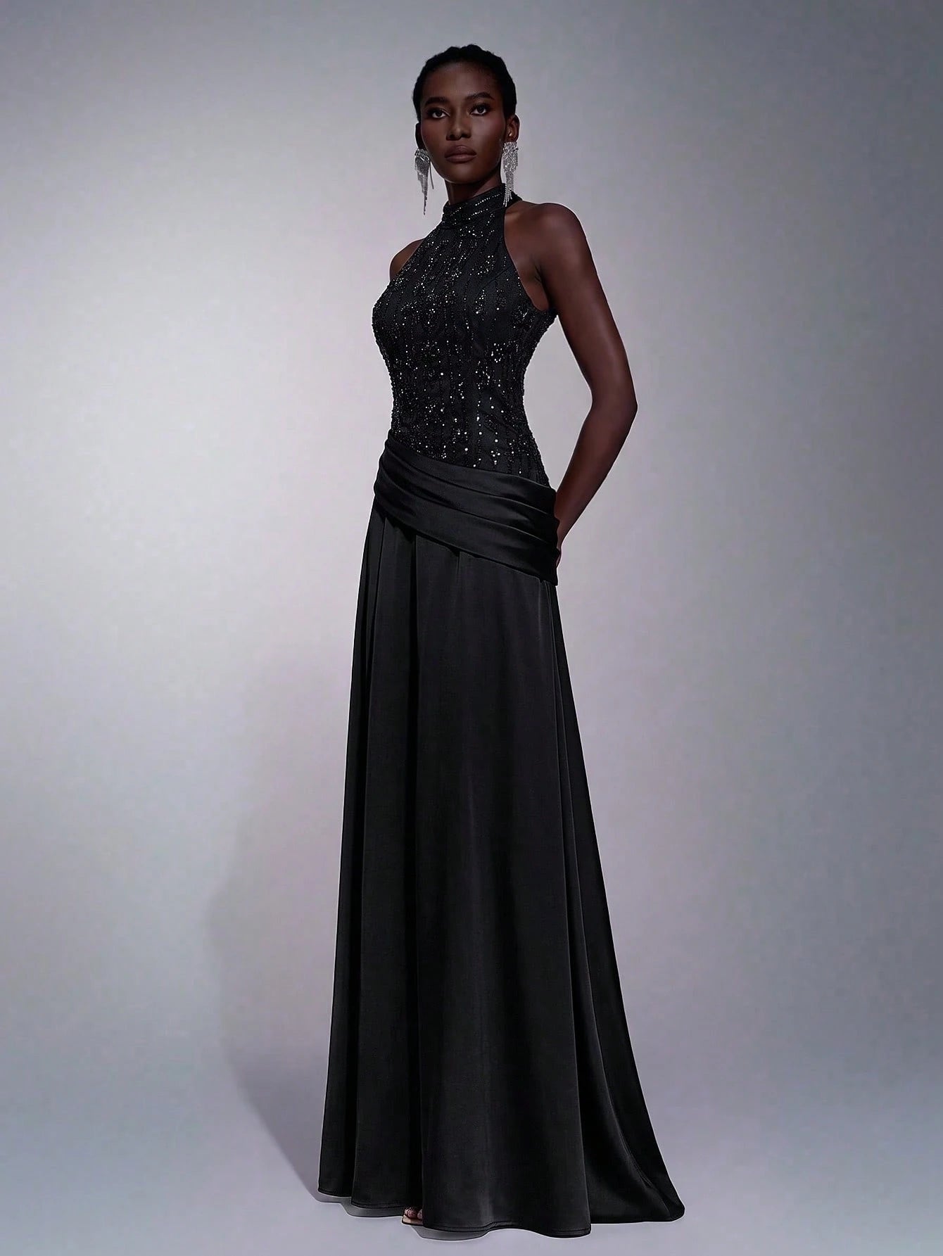 Elitara Elegant, , Fashionable Green Sequin Embroidered Satin Patchwork Pleated Decor A-Line Long Formal - image 16