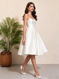 Short Wedding Dress, Backless Lace-Up, Beach Bridal Gown, Princess Style Wedding Party Strapless Top,