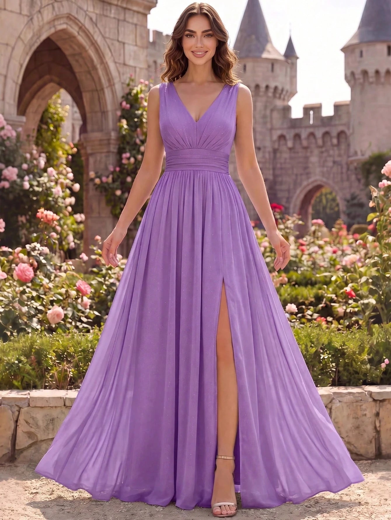 XUCTHHC Elegant V-Neck Sleeveless Tulle A-Line Bridesmaid Dresses,
