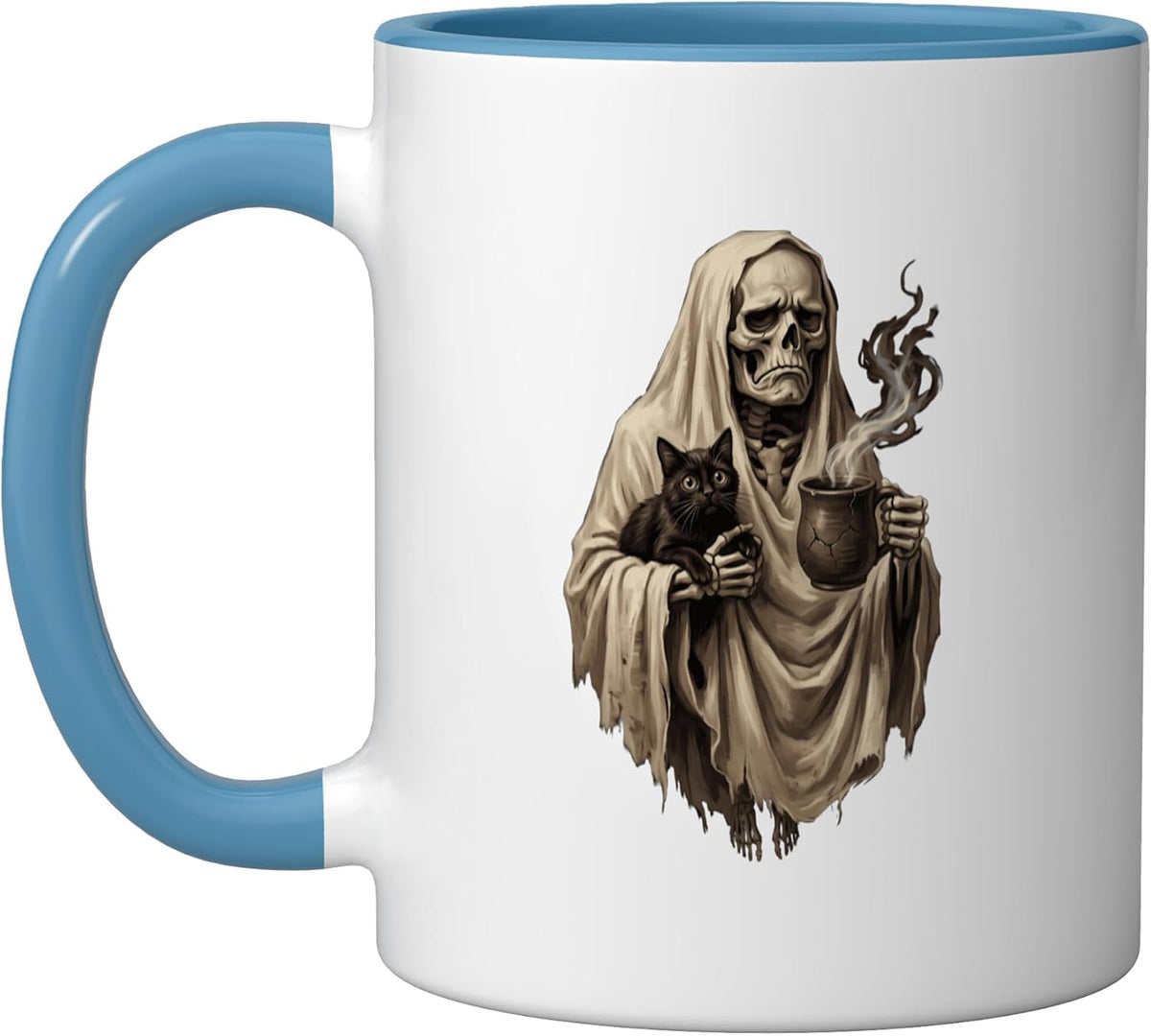 Skeleton Ghost Drinking Coffee Halloween Cat Costume Ceramic Mug