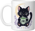 Pastel Goth Black Cat Matcha Moon Ceramic Mug