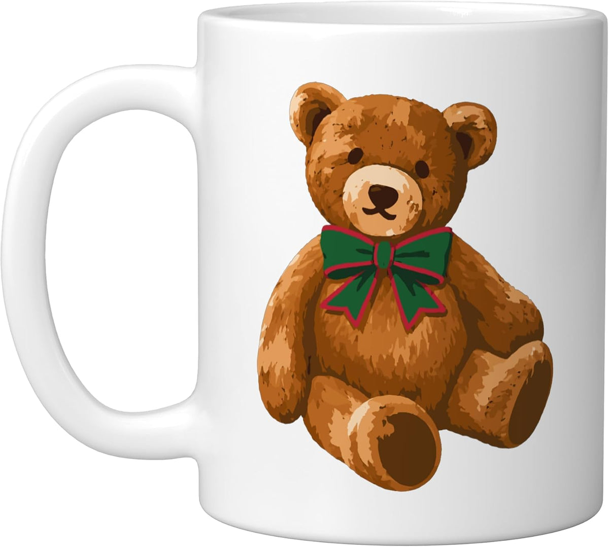 Christmas Teddy Bear Green Bow Tie Cute Decor Ceramic Mug