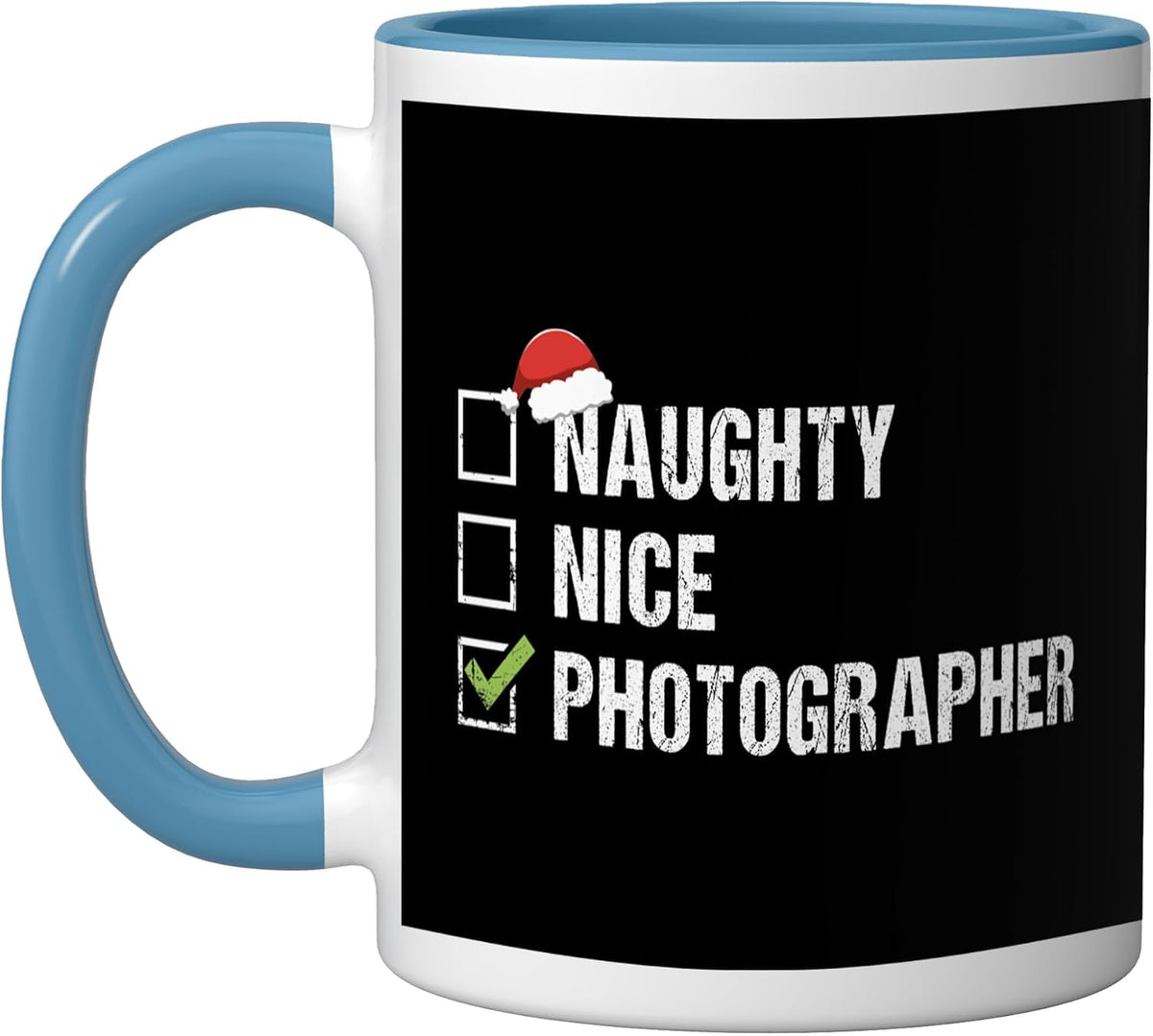Naughty Nice Photographer Santa Photos Christmas Ceramic Mug