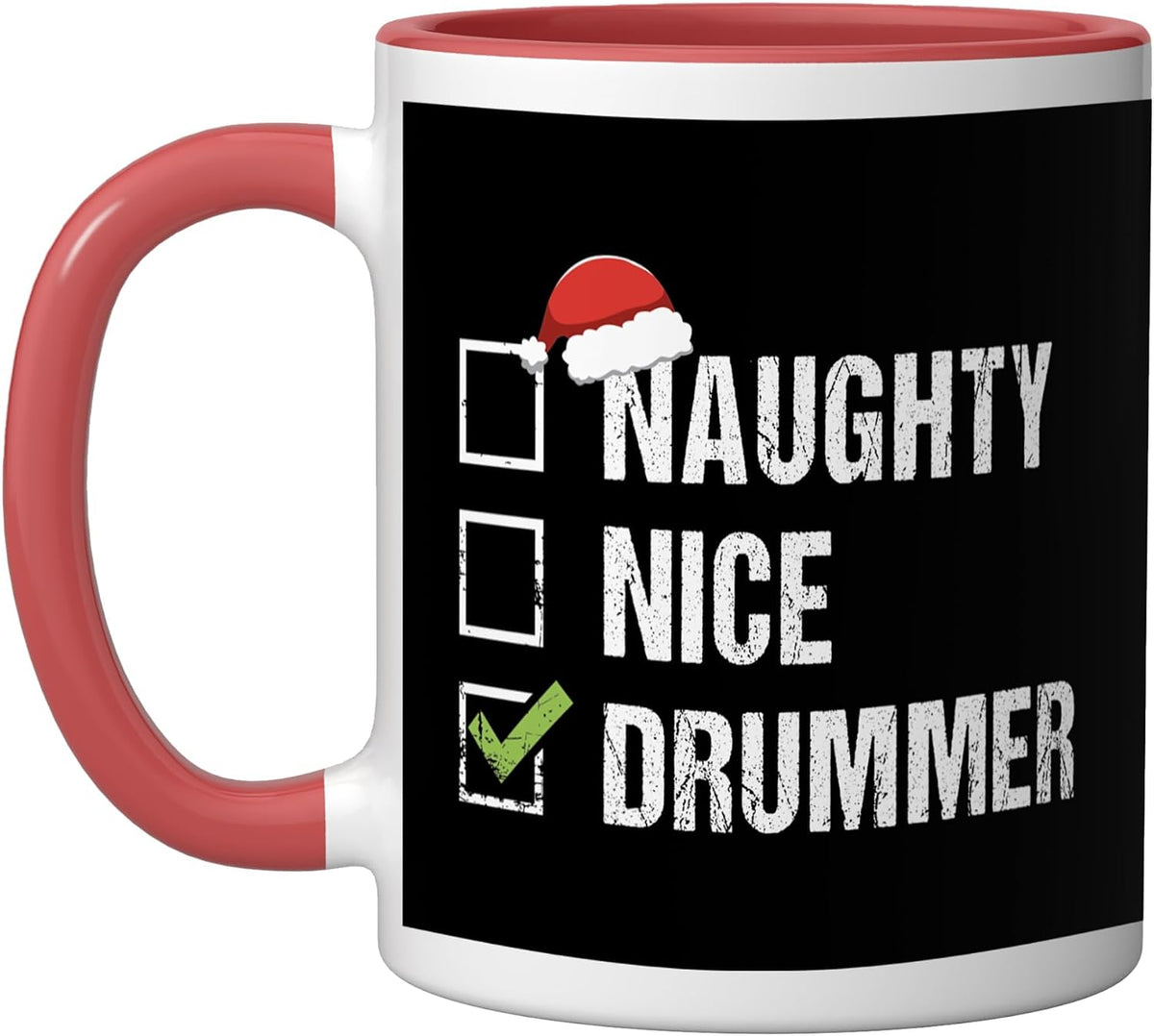 Naughty Nice Drummer Drumming Santa Christmas Ceramic Mug