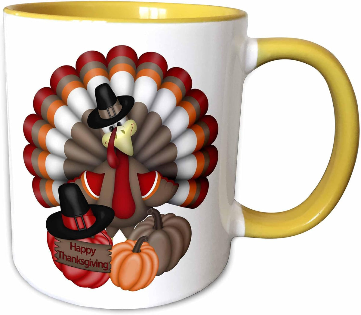 Cute Red, Orange, & Brown Turkey With Happy Thanksgiving Ceramic Mug