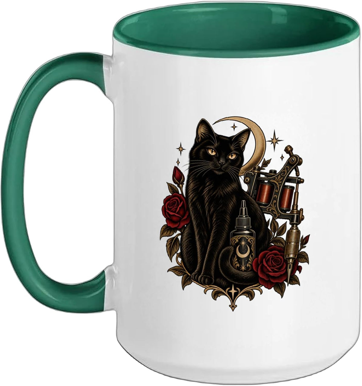 Black Cat Moon Roses Tattoo Ink Mug