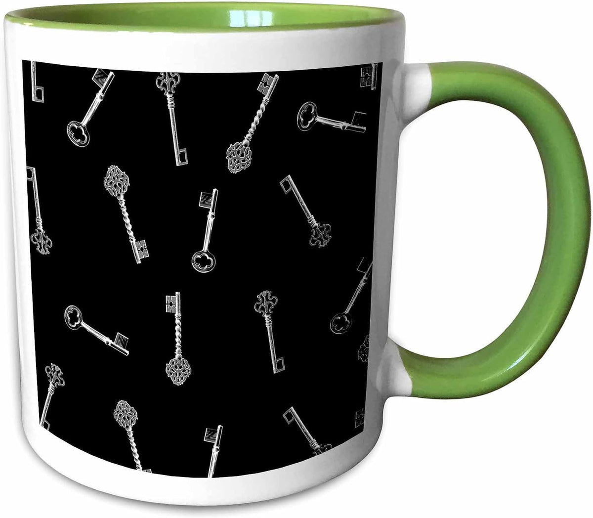Black Keys Pattern - White Antique Skeleton Halloween Ceramic Mug