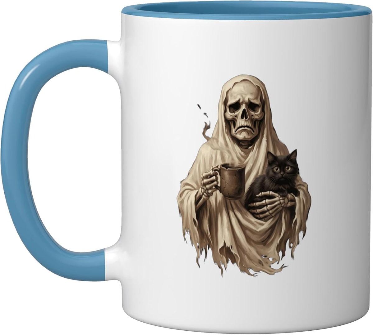 Skeleton Ghost Drinking Coffee Halloween Cat Costume Ceramic Mug