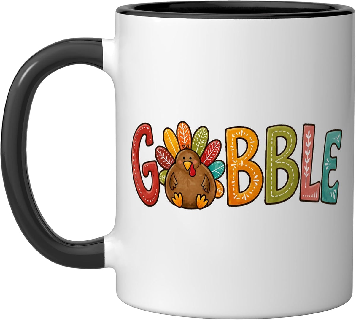 Gobble Thanksgiving Turkey Colorful Fall Ceramic Mug