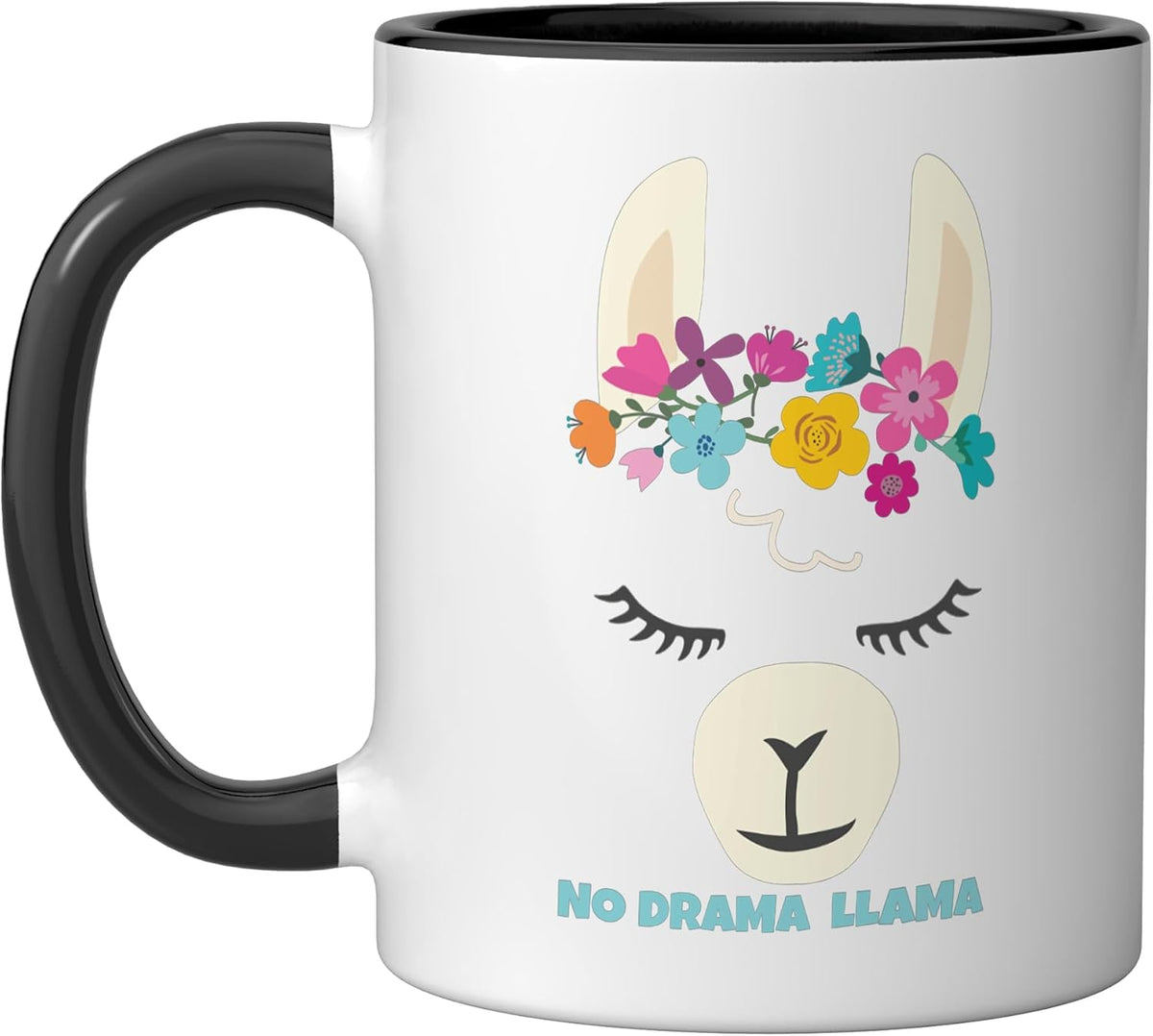 No Drama Llama Floral Crown Cute Alpaca Face Ceramic Mug