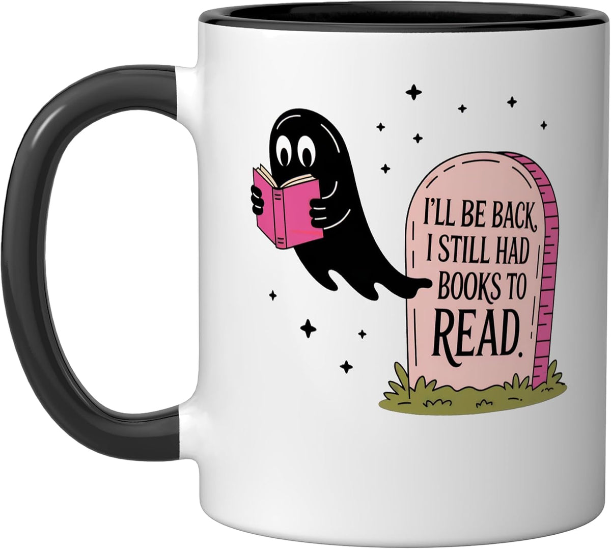 Ghost Reading Book Tombstone Funny Quote Halloween Ceramic Mug