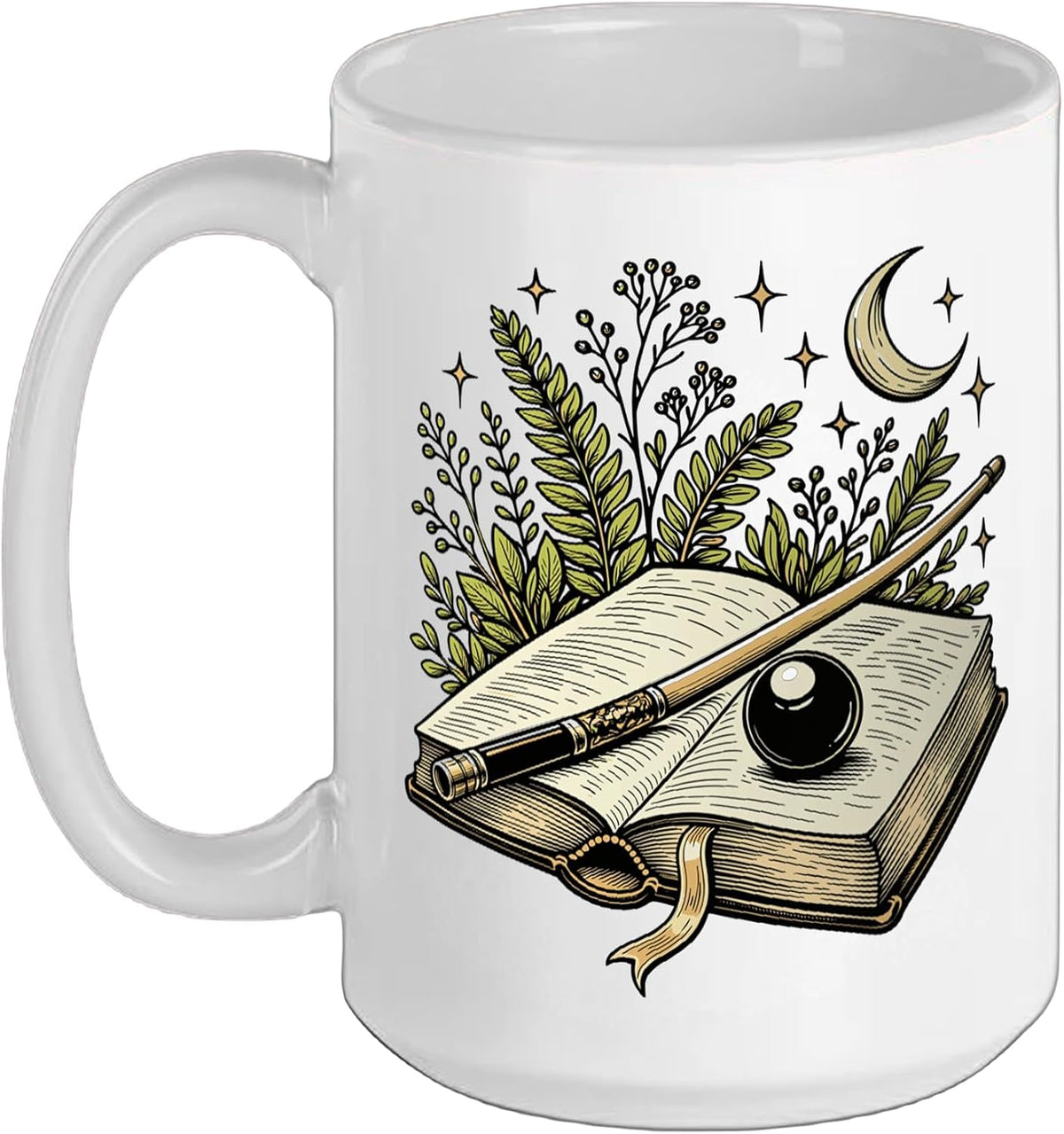 Witchy Spell Book Crystal Ball Wand Botanical Night Ceramic Mug