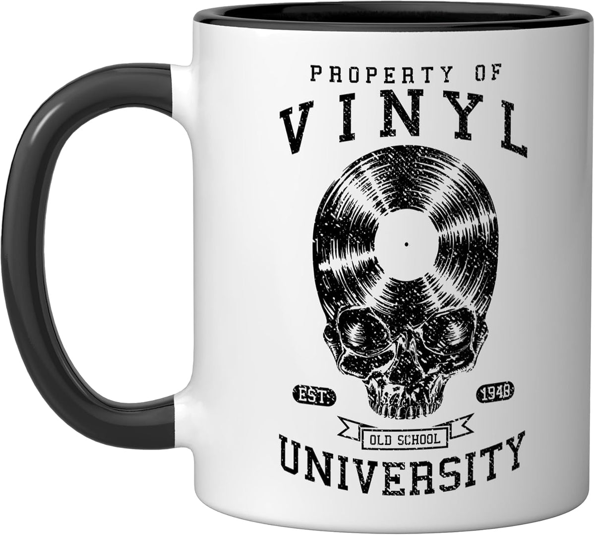 Vinyl University Old School Record Collector Gothic Skull Ceramic Mug