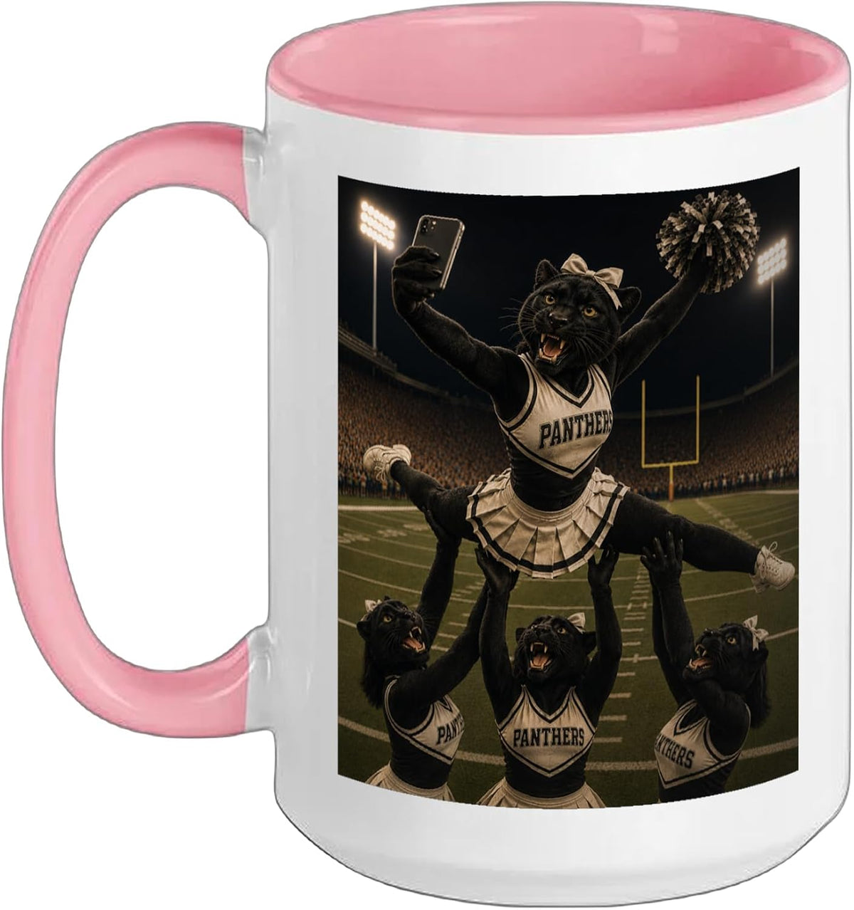 Panther Cheerleader Selfie Football Game Day Mascot Ceramic Mug