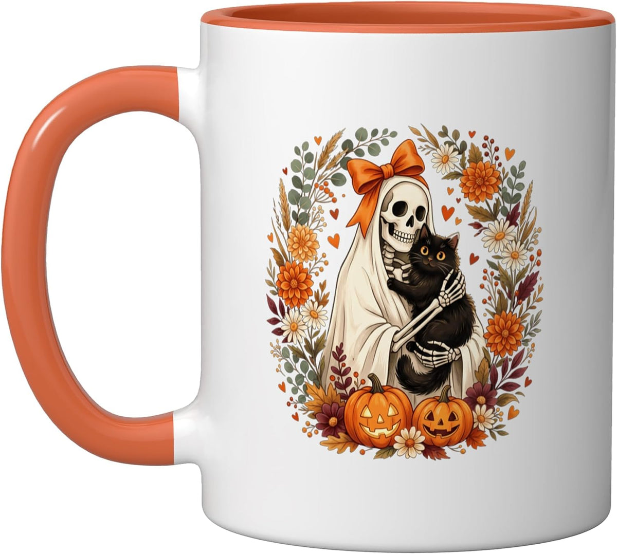 Skeleton Holding Cat Halloween Costume Spooky Season Ceramic Mug