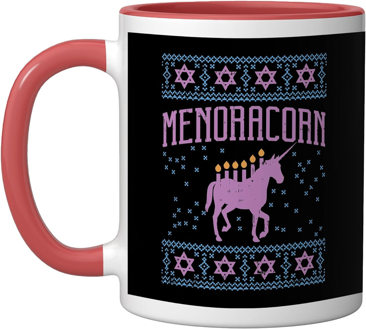 Funny Hanukkah Unicorn Menora Jewish Christmas Ceramic Mug