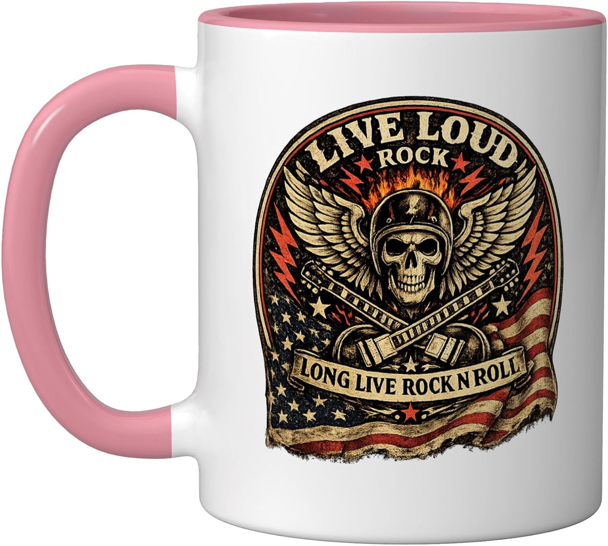 American Flag Biker Skull Rock Roll Ceramic Mug