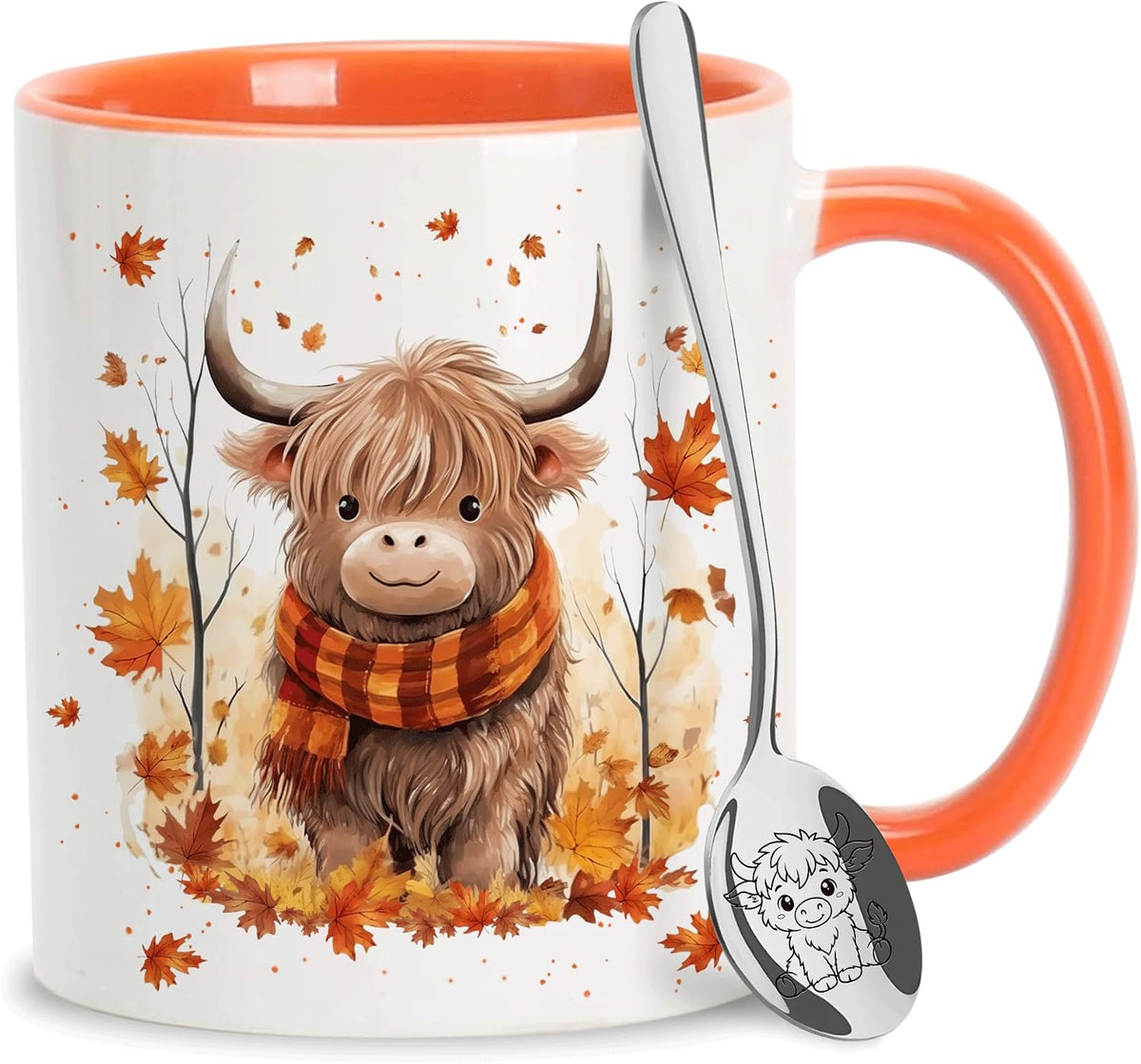 Hyturtle Fall Highland Cow Maple Leave Ceramic Mug