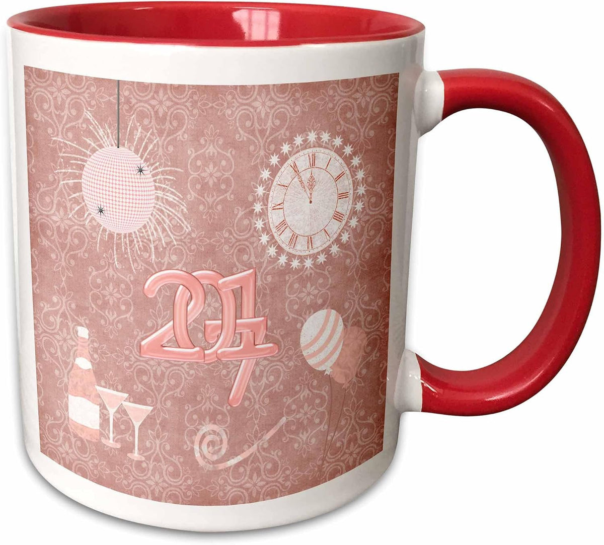 New Year Champagne Glasses Clock Red Ceramic Mug