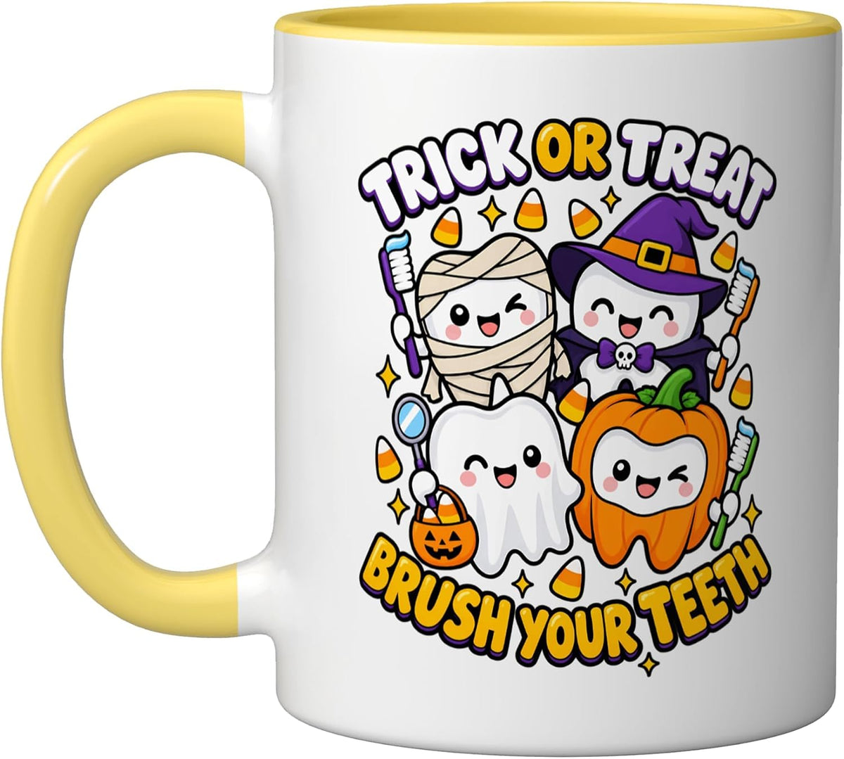 Trick or Treat Brush Teeth Dentist Halloween Funny Dental Ceramic Mug