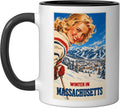 Winter in Massachusetts Funny Vintage Ski Poster Style Ceramic Mug