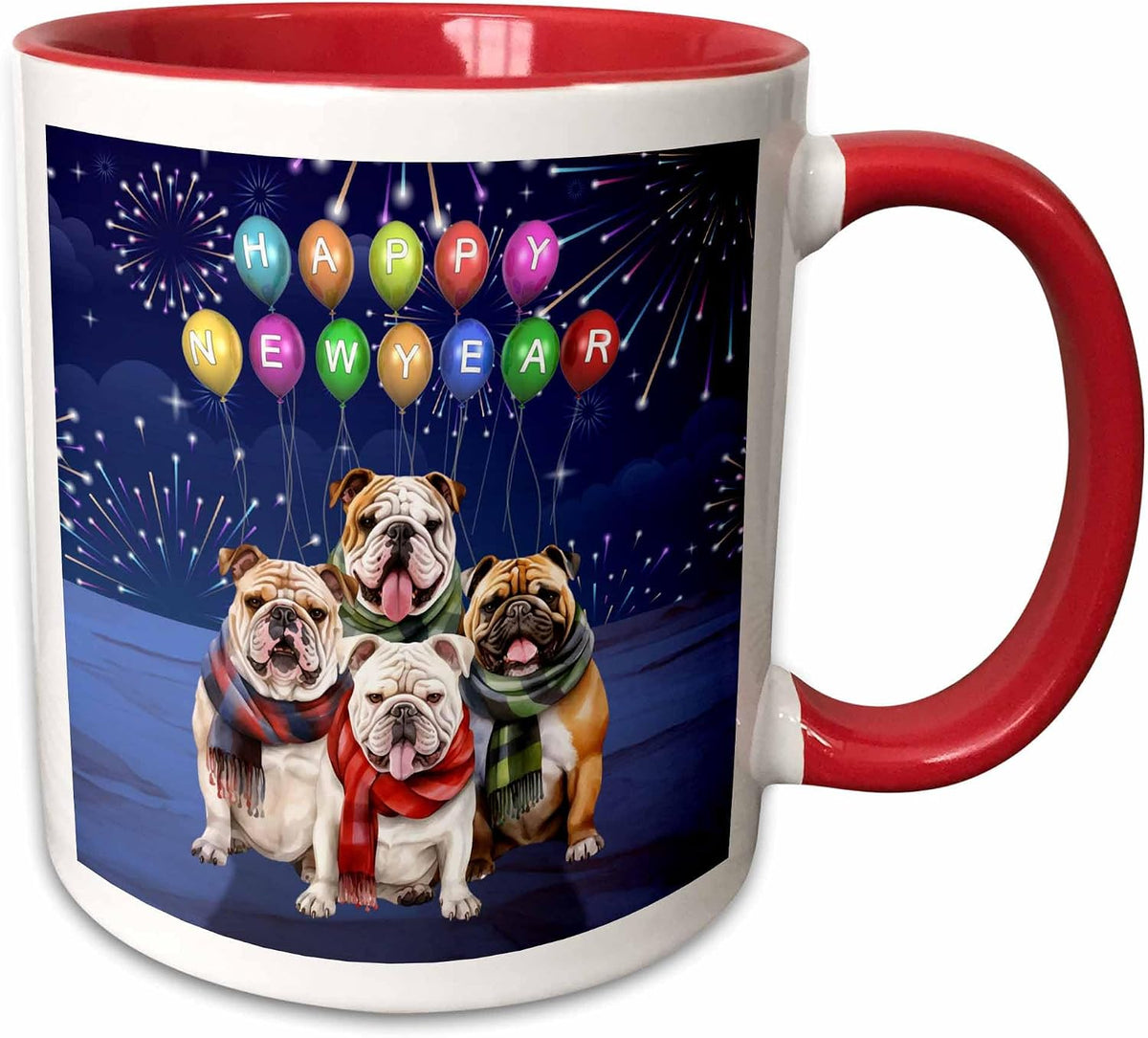 Happy New Year On Balloons With Group Ceramic Mug