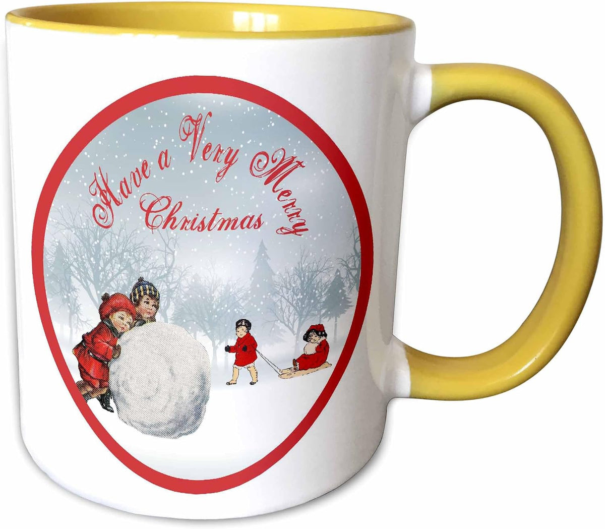 Vintage Kids Snow Day Very Merry Christmas Ceramic Mug