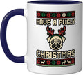 Funny Pug Face Reindeer Antlers Ugly Sweater Pattern Ceramic Mug