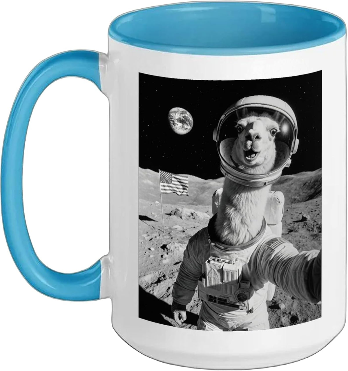 Llama Astronaut Moon Selfie Ceramic Mug