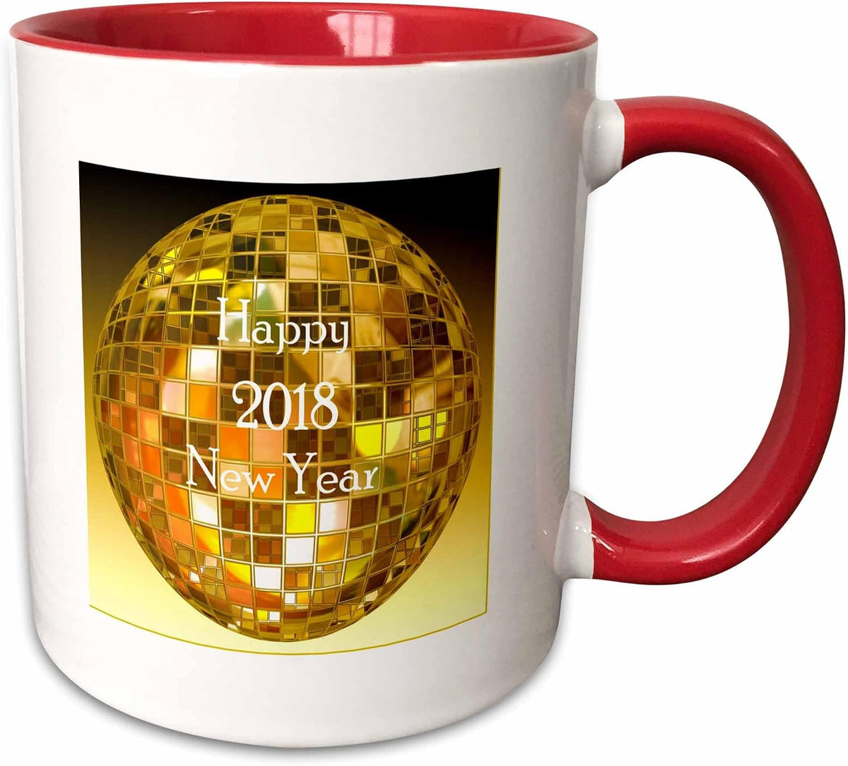 Happy 2018 New Year On Gold Disco Ball Ceramic Mug