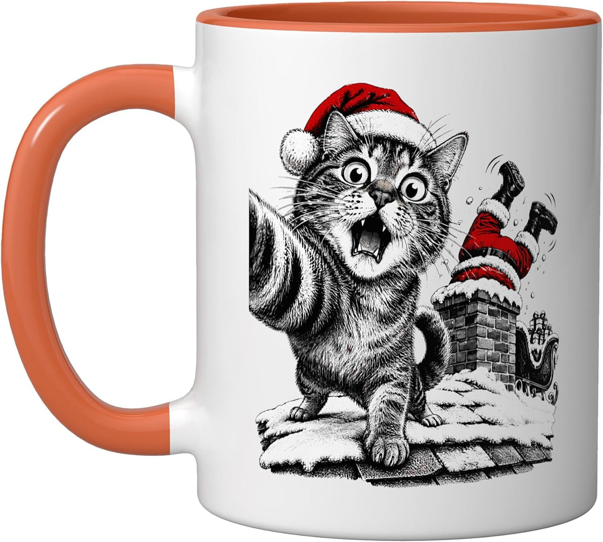 Cat Selfie Santa Stuck Chimney Funny Christmas Ceramic Mug