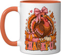 Thankful Retro Turkey Pink Bow Thanksgiving Ceramic Mug