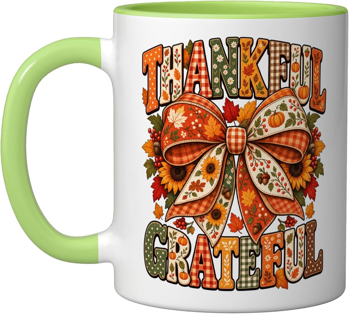 Thanksgiving Grateful Fall Bow Light Ceramic Mug