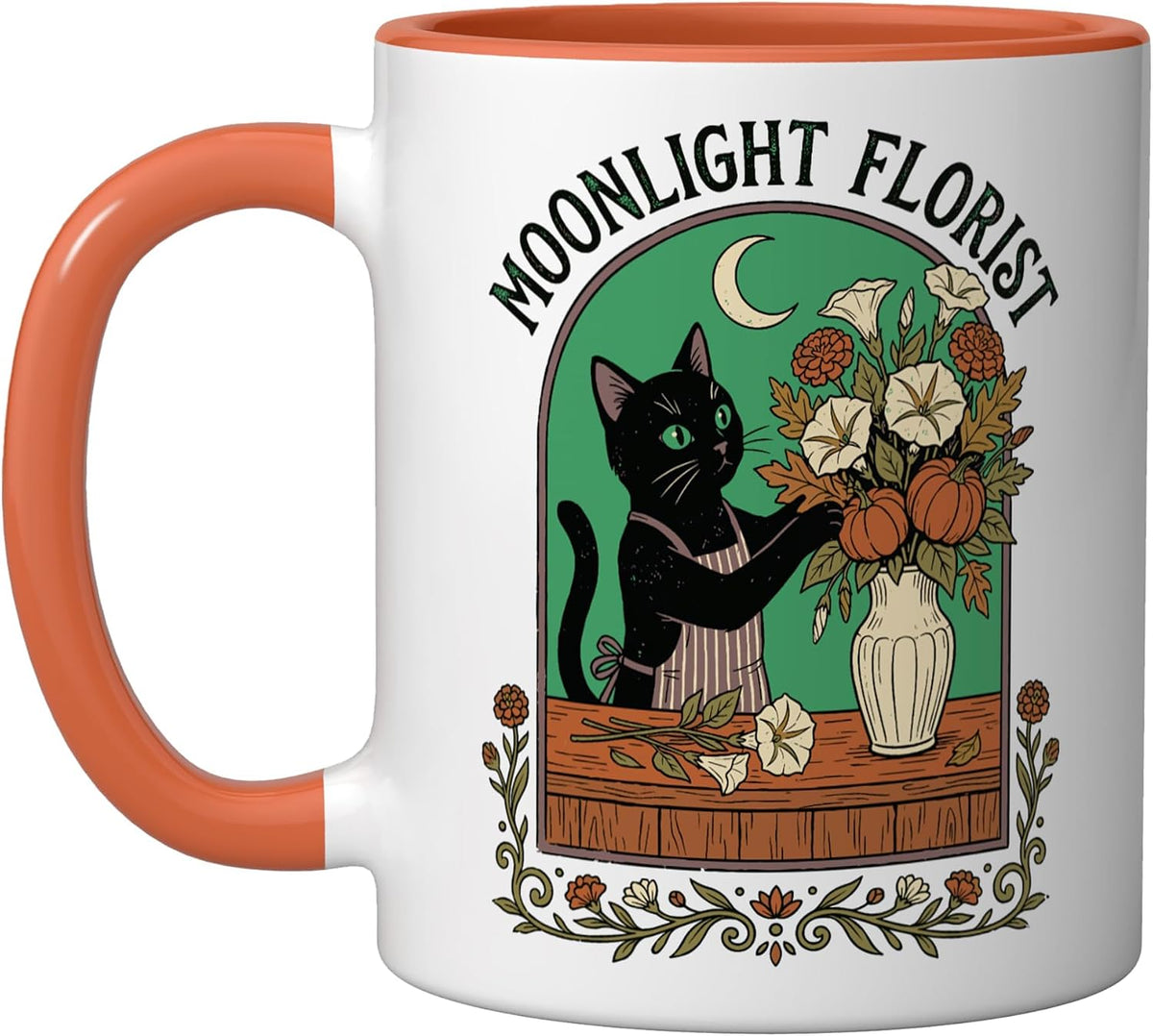 Moonlight Florist Black Cat Halloween Flowers Ceramic Mug