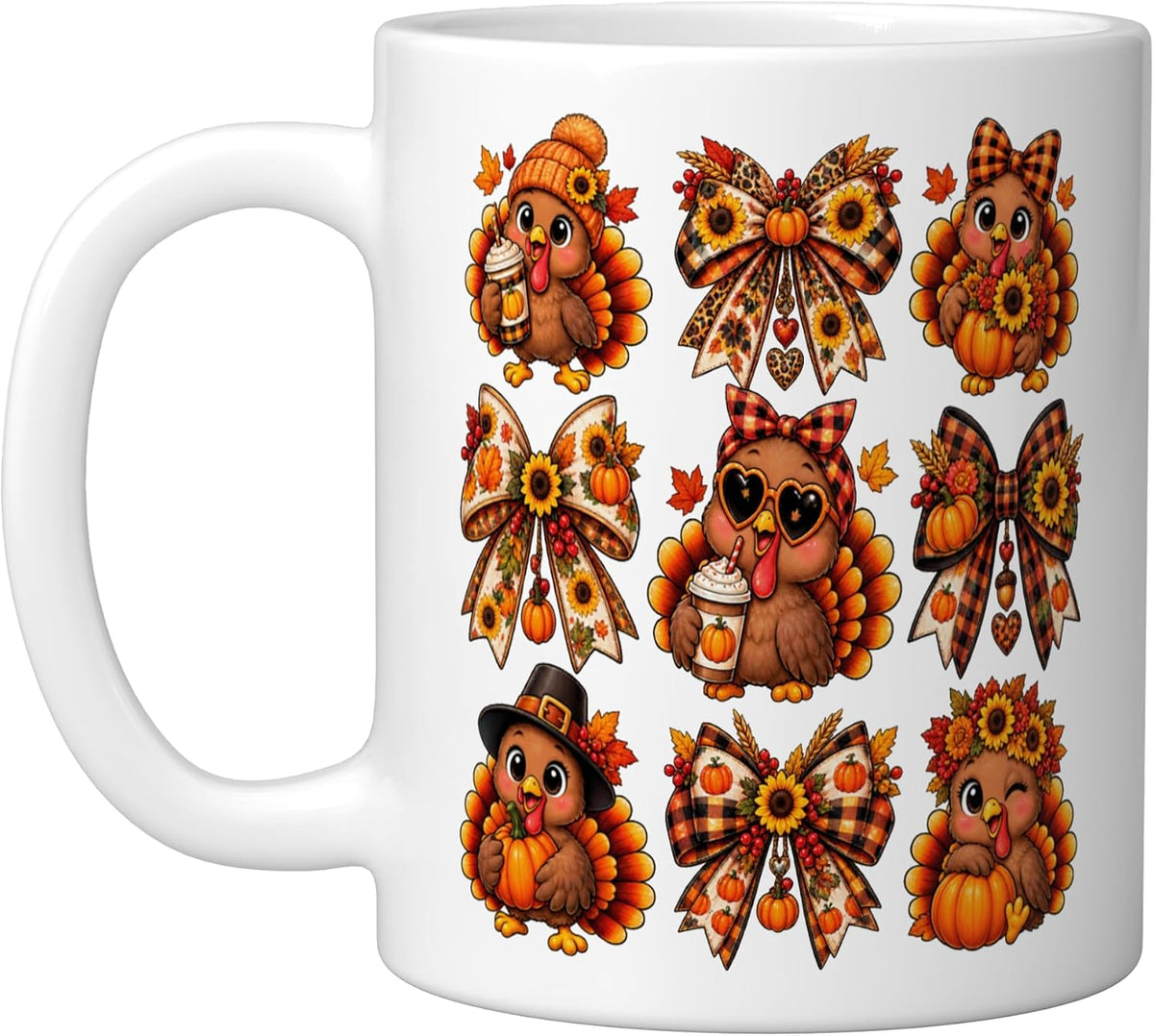 Coquette Bow Cute Turkey Trendy Women Girls Thanksgiving Ceramic Mug