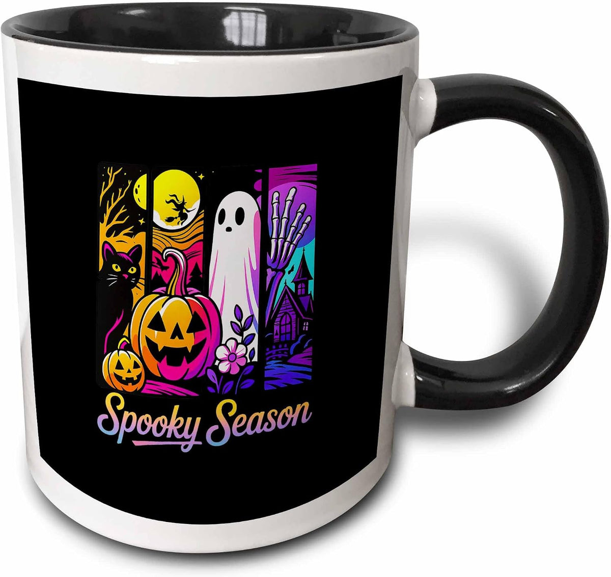 Spooky Season Neon Halloween Scene Pumpkin Ghost Ceramic Mug